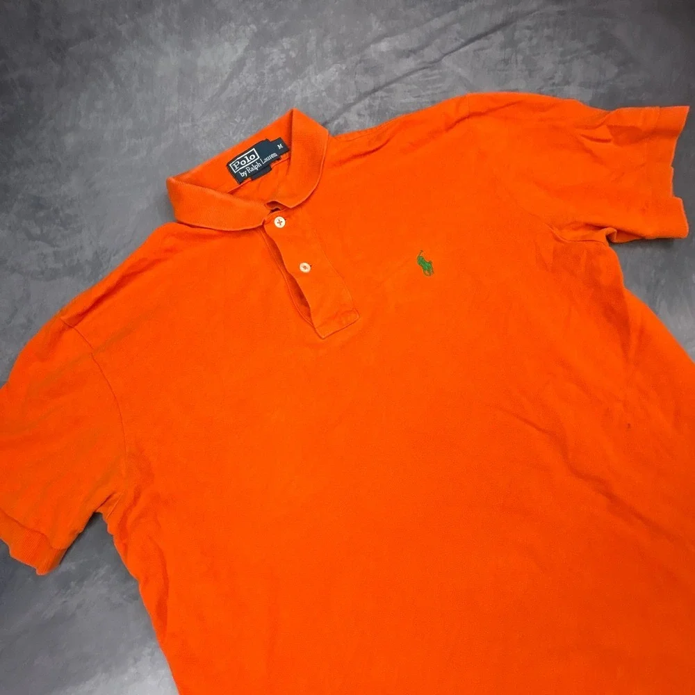 Polo Ralph Lauren Orange Pique Polo Shirt Mens Medium Vintage Y2K Short Sleeve